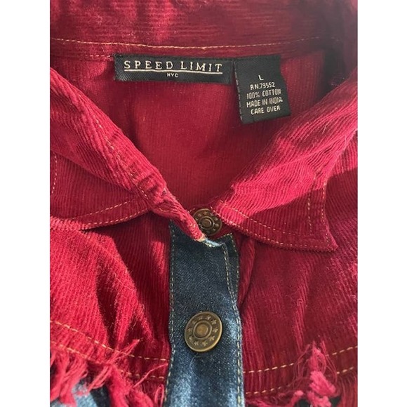 Vintage Speed Limit Denim & Corduroy Western Style Shirt Button Up Women's Large - Picture 3 of 3